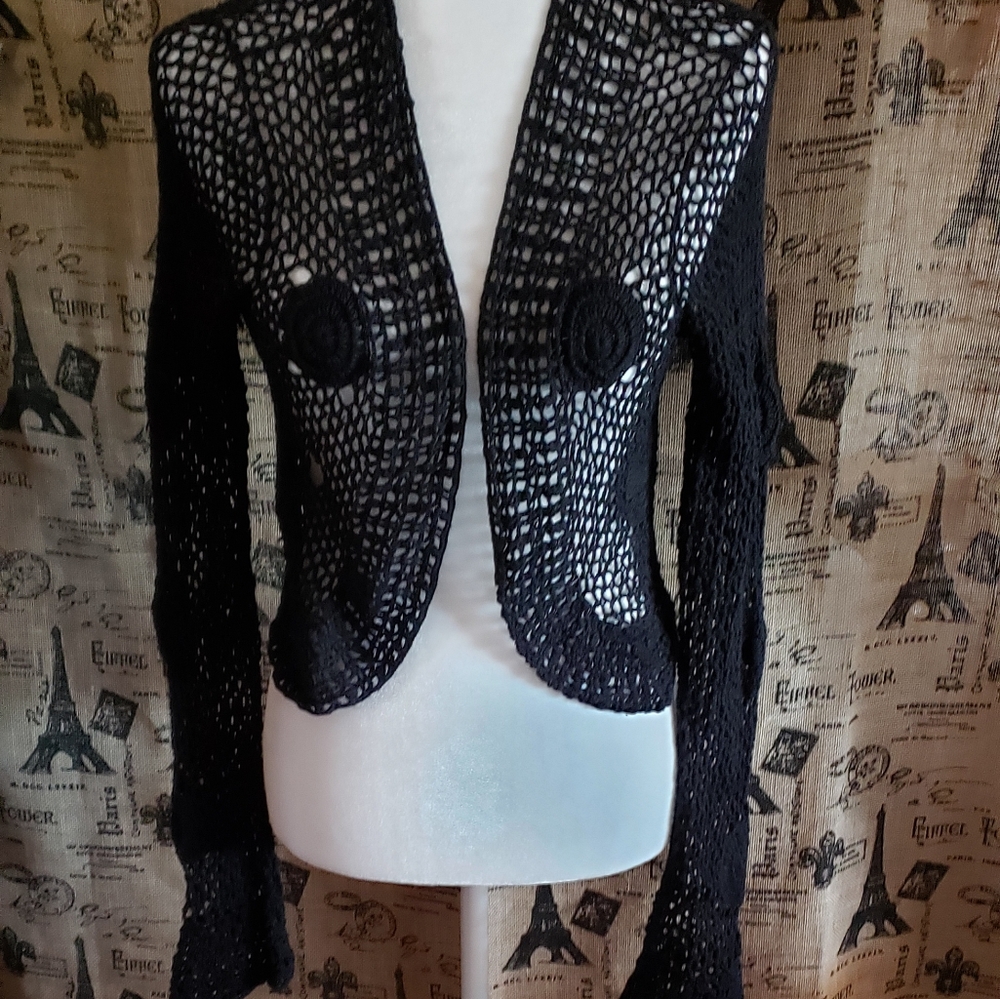 White House Black Market Black Crochet Cardigan